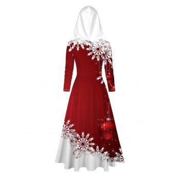 Christmas Hoodie Top Contrast Color Snowflake Print Drawstring Long Top