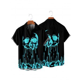 Men's Gothic Shirt Melted Skull Print Button Up Shirt for Halloween