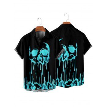 Gothic Couple Outfit Melted Skull Print Spaghetti Strap Mini Dress and Shirt Set