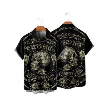 Gothic Couple Outfit Skull Rose Letter Print Spaghetti Strap Mini Dress and Shirt Set