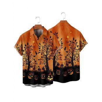Men's Gothic Shirt Pumpkin Halloween Night Print Button Up Shirt