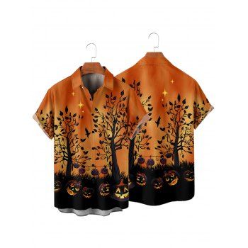 Gothic Couple Outfit Pumpkin Halloween Night Print Mini Dress and Shirt Set