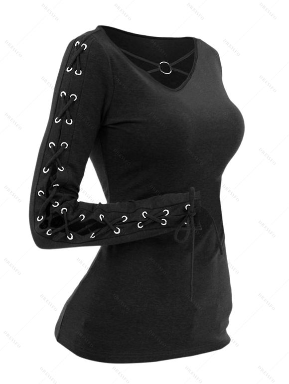 Haut ajusté à manches longues et col rond Solid VO à lacets - Noir L | US 8