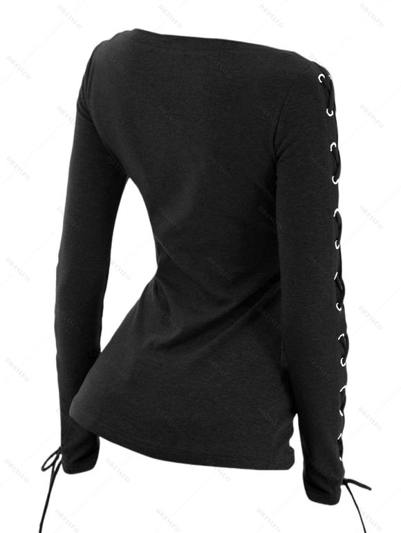 Haut ajusté à manches longues et col rond Solid VO à lacets - Noir L | US 8