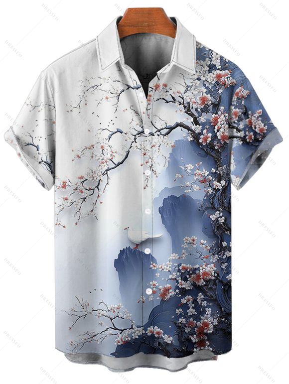 Chemise de vacances pour homme, boutonnée, imprimé floral, Ink Panting - Bleu profond XL