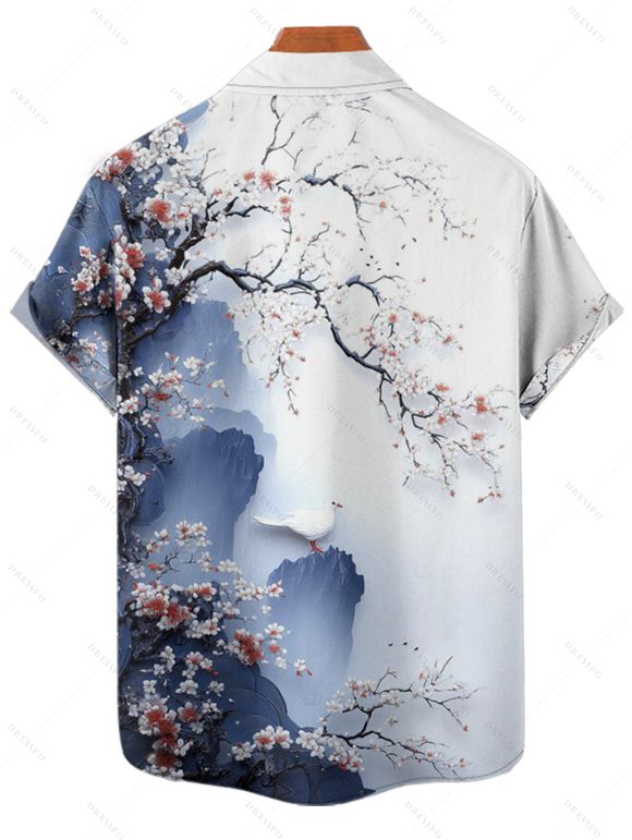 Chemise de vacances pour homme, boutonnée, imprimé floral, Ink Panting - Bleu profond 4XL