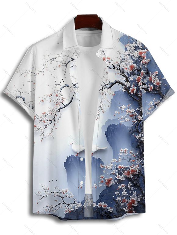 Chemise de vacances pour homme, boutonnée, imprimé floral, Ink Panting - Bleu profond 4XL