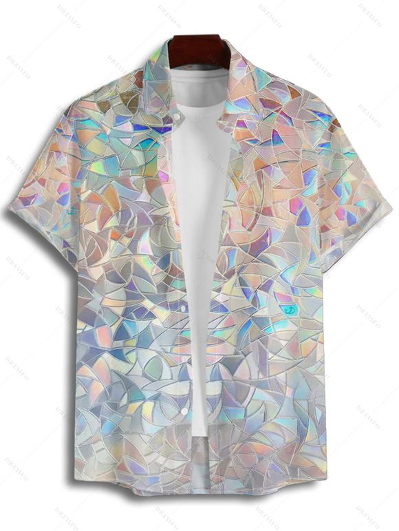 Chemise de vacances pour homme, boutonnée, à imprimé géométrique et paillettes - multicolor 4XL