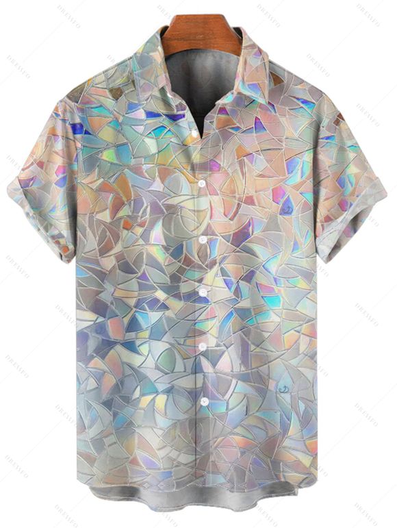 Vacation Couple Outfit Sequined Geometric Print Mini Dress and Shirt Set - multicolor S | US 4