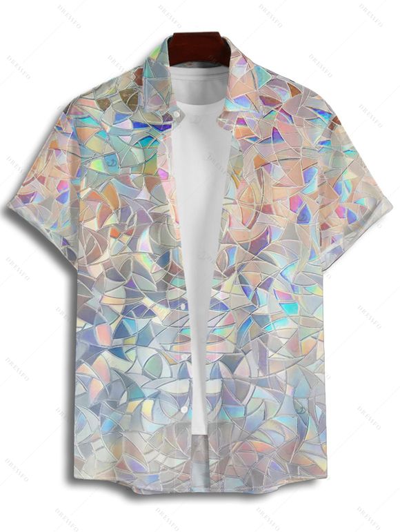 Vacation Couple Outfit Sequined Geometric Print Mini Dress and Shirt Set - multicolor S | US 4