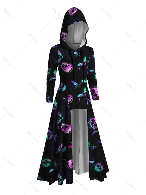 Sweat à capuche gothique d'Halloween avec imprimé tête de mort brillante et cordon de serrage - Noir L | US 8-10