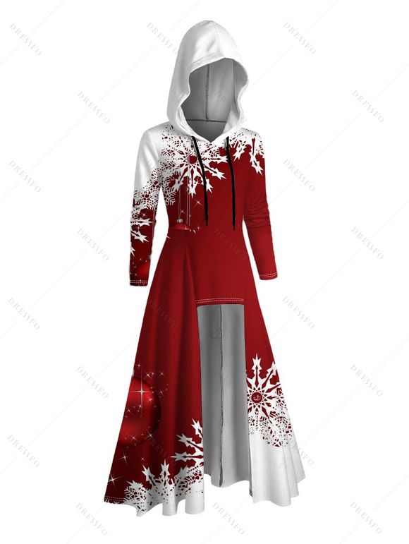 Sweat à capuche de Noël à imprimé flocon de neige contrasté et cordon de serrage - Rouge Vineux S | US 4