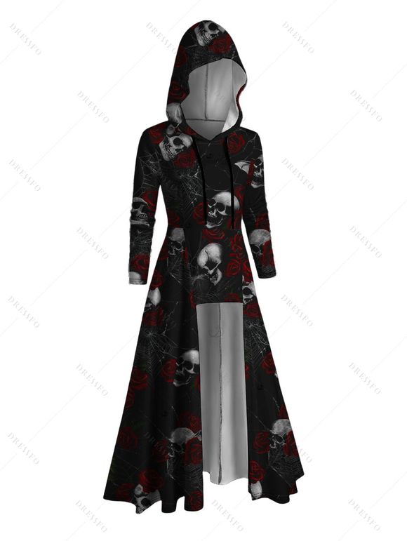 Sweat à capuche gothique d'Halloween avec imprimé tête de mort et roses - Noir S | US 4