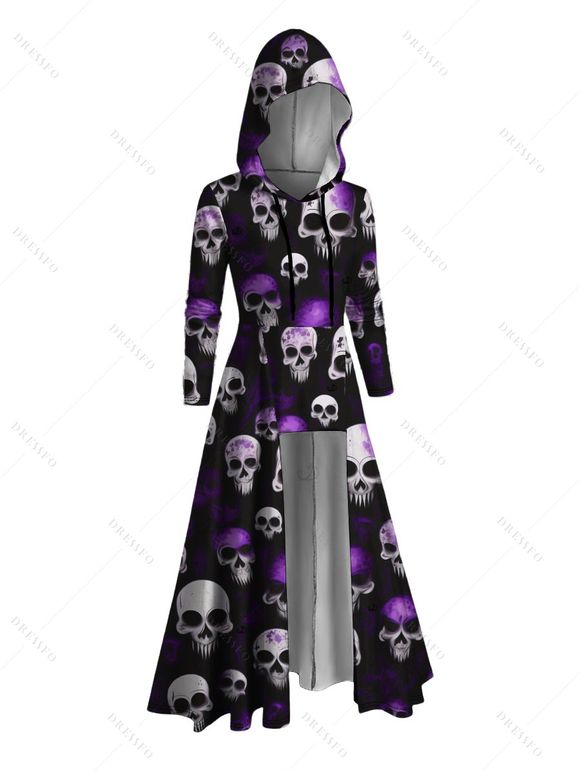 Sweat à capuche gothique d'Halloween avec imprimé tête de mort et cordon de serrage - Noir S | US 4