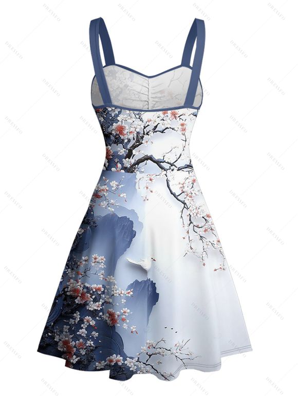 Robe de vacances à imprimé floral et ceinture froncée - Bleu profond XL | US 12