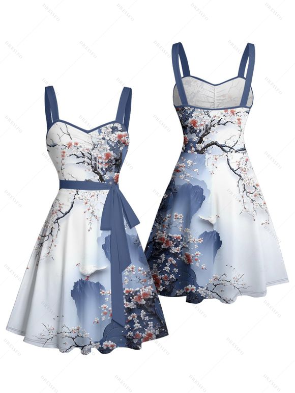 Robe de vacances à imprimé floral et ceinture froncée - Bleu profond XL | US 12