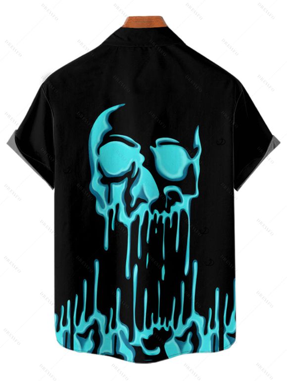Chemise gothique boutonnée pour homme avec imprimé tête de mort fondue pour Halloween - Noir 5XL