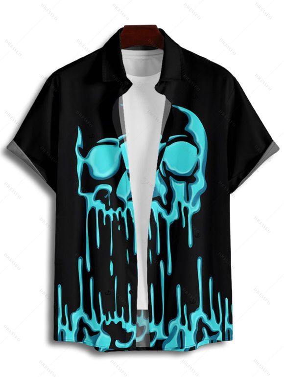 Chemise gothique boutonnée pour homme avec imprimé tête de mort fondue pour Halloween - Noir 5XL