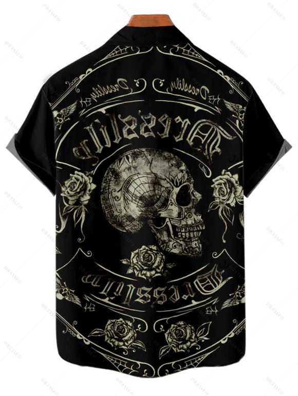 Gothic Couple Outfit Skull Rose Letter Print Spaghetti Strap Mini Dress and Shirt Set - Noir S | US 4