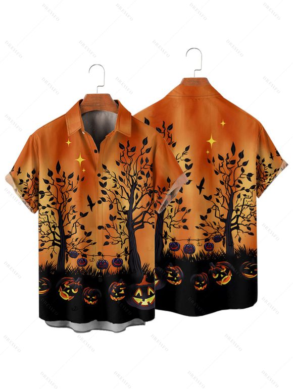 Chemise boutonnée gothique pour homme, imprimé citrouille et nuit d'Halloween - Orange M