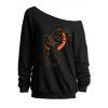 Sweat-shirt gothique pour Halloween, imprimé chat avec chapeau et lune, col incliné - Noir S | US 4