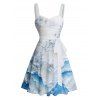 Robe de vacances à imprimé floral et montagne avec ceinture froncée - Bleu XXXXXL | US 20