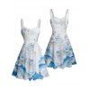 Robe de vacances à imprimé floral et montagne avec ceinture froncée - Bleu XXXXXL | US 20