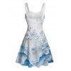 Robe de vacances à imprimé floral et montagne avec ceinture froncée - Bleu XXXXXL | US 20