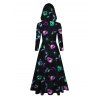 Sweat à capuche gothique d'Halloween avec imprimé tête de mort brillante et cordon de serrage - Noir L | US 8-10