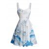 Vacation Couple Outfit Floral Mountain Print Ruched Belt Dress and Shirt Set - Bleu S | US 4