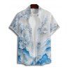 Vacation Couple Outfit Floral Mountain Print Ruched Belt Dress and Shirt Set - Bleu S | US 4