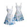 Vacation Couple Outfit Floral Mountain Print Ruched Belt Dress and Shirt Set - Bleu S | US 4