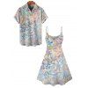 Vacation Couple Outfit Sequined Geometric Print Mini Dress and Shirt Set - multicolor S | US 4