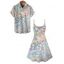 Vacation Couple Outfit Sequined Geometric Print Mini Dress and Shirt Set - multicolor S | US 4