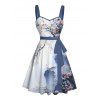 Vacation Couple Outfit Ink Panting Floral Print Ruched Belt Dress and Shirt Set - Bleu profond S | US 4