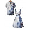 Vacation Couple Outfit Ink Panting Floral Print Ruched Belt Dress and Shirt Set - Bleu profond S | US 4