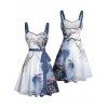 Vacation Couple Outfit Ink Panting Floral Print Ruched Belt Dress and Shirt Set - Bleu profond S | US 4