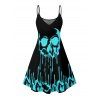 Robe gothique à imprimé tête de mort fondue, mini-robe à bretelles spaghetti pour Halloween - Noir XXXXXL | US 20