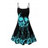 Robe gothique à imprimé tête de mort fondue, mini-robe à bretelles spaghetti pour Halloween - Noir XXXXXL | US 20