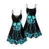Robe gothique à imprimé tête de mort fondue, mini-robe à bretelles spaghetti pour Halloween - Noir XXXXXL | US 20
