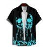 Chemise gothique boutonnée pour homme avec imprimé tête de mort fondue pour Halloween - Noir 5XL