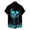 Chemise gothique boutonnée pour homme avec imprimé tête de mort fondue pour Halloween - Noir 5XL