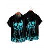 Chemise gothique boutonnée pour homme avec imprimé tête de mort fondue pour Halloween - Noir 5XL
