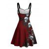 Robe gothique d'Halloween, mini-robe froncée à imprimé papillons et têtes de mort roses - Rouge foncé XXXXXL | US 20