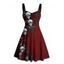 Robe gothique d'Halloween, mini-robe froncée à imprimé papillons et têtes de mort roses - Rouge foncé XXXXXL | US 20