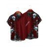 Chemise boutonnée gothique Halloween pour homme, motif roses, crânes et papillons - Rouge foncé 5XL