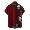 Chemise boutonnée gothique Halloween pour homme, motif roses, crânes et papillons - Rouge foncé 5XL