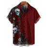 Chemise boutonnée gothique Halloween pour homme, motif roses, crânes et papillons - Rouge foncé 5XL