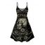 Robe gothique à imprimé tête de mort et rose, mini-robe à bretelles spaghetti pour Halloween - Noir XXXXXL | US 20