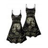 Robe gothique à imprimé tête de mort et rose, mini-robe à bretelles spaghetti pour Halloween - Noir XXXXXL | US 20